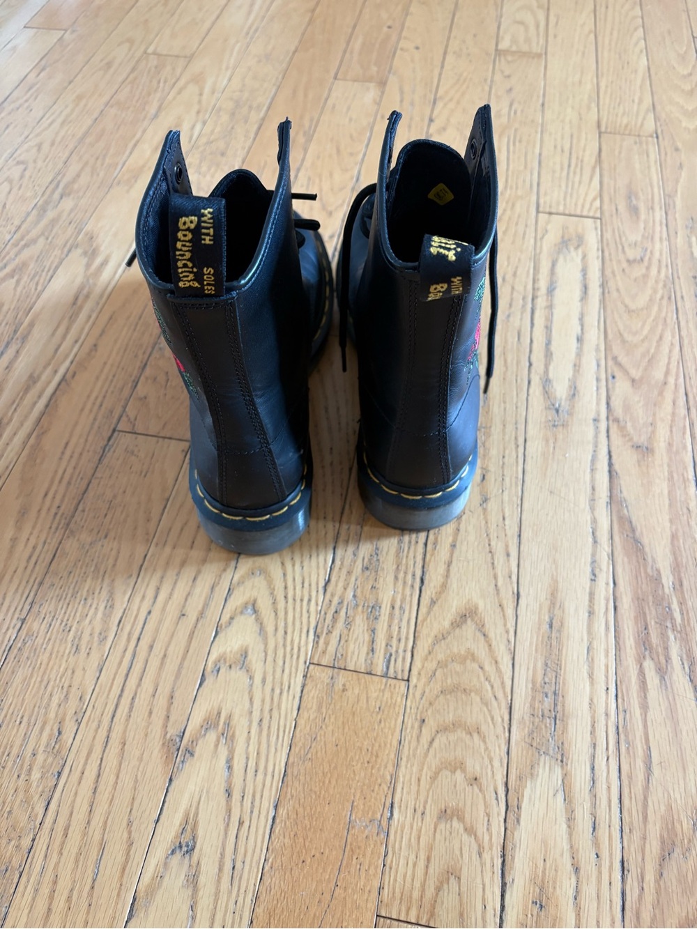 Dr. Martens Black Lace-Up Boots with Red Rose Embroidery - Picture 2 of 9
